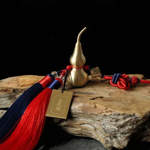 Messing Wu Lou Flaschenkürbis Auto Hängeornament Mit Quaste Buddhistisches Sutra Mantra Amulett Traditionelle Chinesische Deko