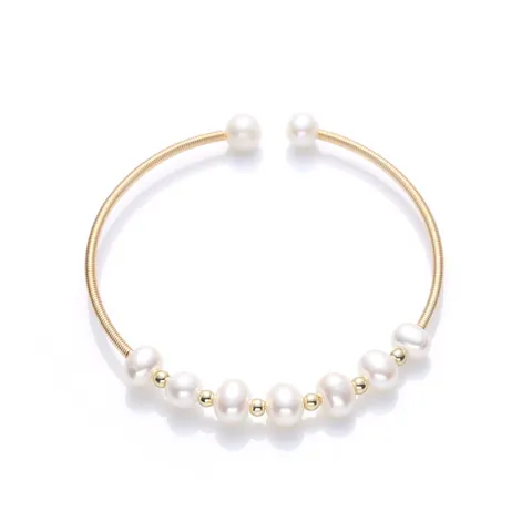 Freshwater Pearl 14K Gold Filled Open Cuff Bracelet Adjustable Handmade Vintage Jewelry Women Elegant Bridal Wedding Gift
