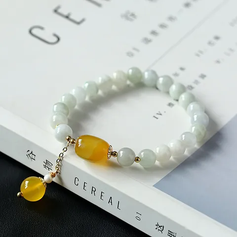 Natural Jadeite Beaded Bracelet With Agate Tassel Freshwater Pearl 14K Gold Filled Handmade Chinese Style Jewelry For Women