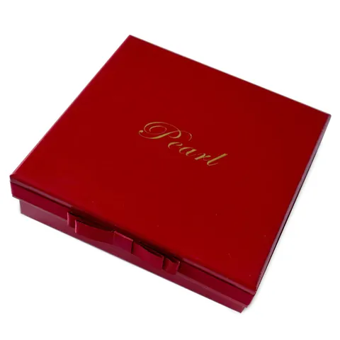 Caja de Regalo para Joyas Cuadrada Roja Texto Pearl Dorado Lazo para Collar Pulsera Pendiente Estuche de Almacenamiento de Joyas