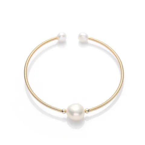 Natural Freshwater Pearl 14K Gold Filled Bangle Bracelet Handmade Adjustable Open Cuff Vintage Elegant Jewelry Gift For Women
