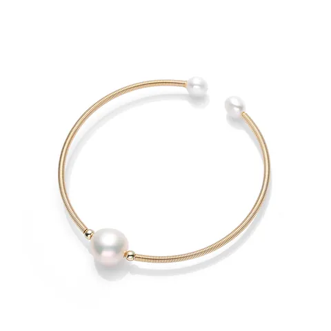 Natural Freshwater Pearl 14K Gold Filled Bangle Bracelet Handmade Adjustable Open Cuff Vintage Elegant Jewelry Gift For Women