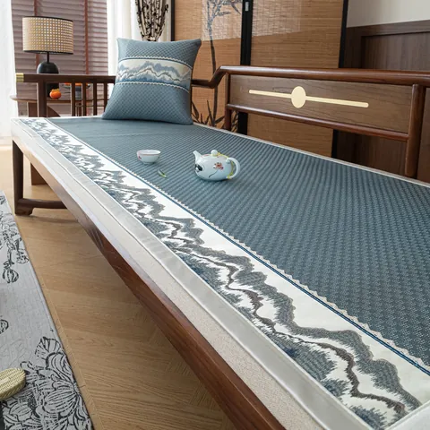 Neuer Chinesischer Stil Eisseide Sofakissen Rutschfest Atmungsaktiv Landschaftsmuster Sommer Kühlung Couch Bezug Für Wohnzimmer