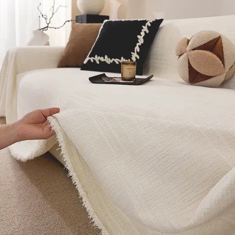 Funda de Sofá de Chenilla Vintage Con Borlas Protector de Muebles de Tejido Grueso Manta para Sofá Seccional Sala de Estar