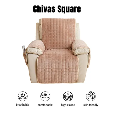 Plush Quilted Recliner Cover Flannel Single Seat Sofa Protector With Side Storage Pockets Warm Furniture Slipcover For Home