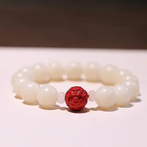 Natural White Jade Bodhi Seed Bracelet With Cinnabar Pixiu Beaded Hand Chain For Men Women Zen Buddhist Prayer Beads Jewelry