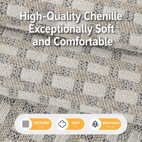 Chenille Grid Sofa Cushion Cover Scalloped Edge Modern Plaid Sofa Towel Non Slip Furniture Protector For Living Room Home
