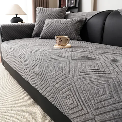 Cuscino per Divano in Ciniglia Minimalista Antiscivolo Copridivano Jacquard Geometrico Per Tutte le Stagioni Decorazione Soggiorno