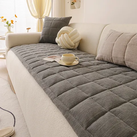 Coussin de Canapé en Chenille Matelassé Antidérapant à Chevrons Épaissi Protecteur de Meubles pour Salon Toutes Saisons