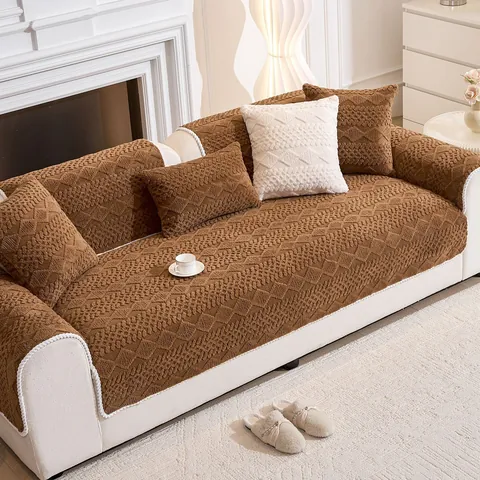 Copridivano in Velluto di Latte ad Alto Peso Antiscivolo Cuscino in Peluche Ispessito Jacquard a Rombi Geometrici Protezione Divano