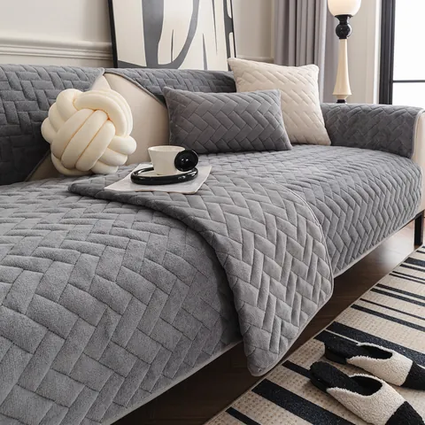 Modern Minimalist Milk Velvet Sofa Cushion Soft Thick Quilted Non-Slip Sofa Cover Warm Furniture Protector For Living Room