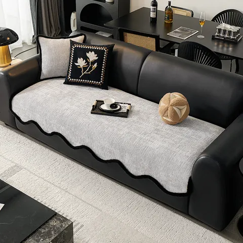 Modern Minimalistisch Dikke Chenille Bankhoes Antislip Golvende Rand Meubelbeschermer Effen Kleur Universele Bankmat