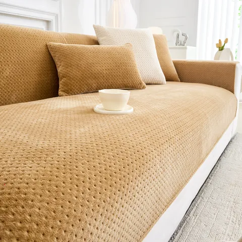 Cojín de Sofá de Terciopelo de Leche Engrosado Antideslizante Lavable Color Sólido Suave Textura de Puntos 3D Funda de Sofá Protector de Muebles