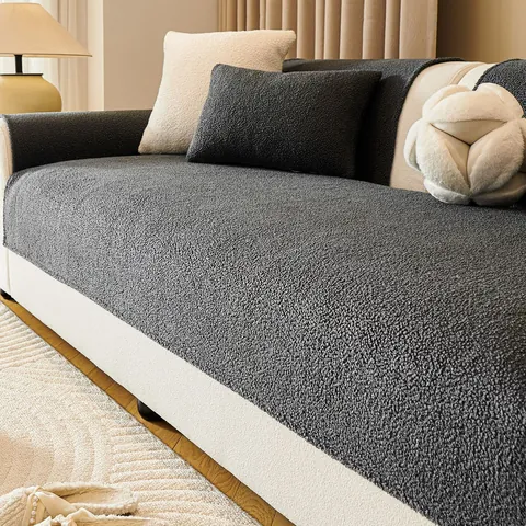 Cuscino per Divano in Morbido Pile di Cotone Ispessito Antiscivolo Tinta Unita Protezione per Mobili Decorativa per Soggiorno Stile Moderno Semplice