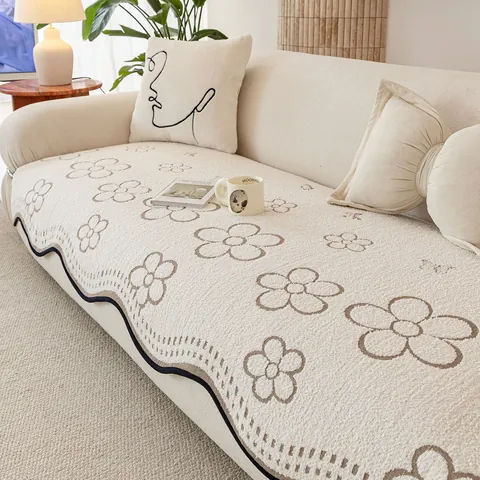 Cuscino per Divano in Mezzo Velluto Ispessito Minimalista Jacquard Floreale Antiscivolo Bordo Ondulato Copridivano Decorativo