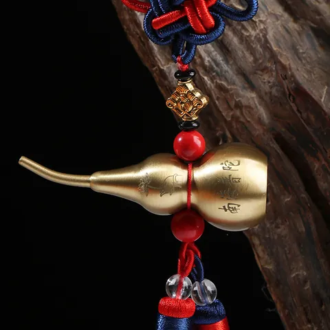 Traditional Brass Gourd Car Hanging Decoration With Chinese Knot Tassel Lotus Pattern Car Interior Decor Blessing Gift