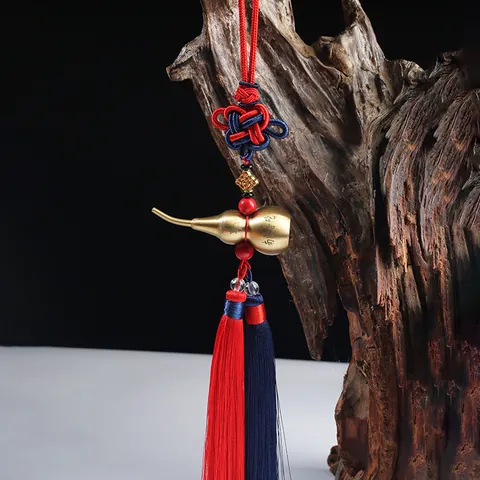 Traditional Brass Gourd Car Hanging Decoration With Chinese Knot Tassel Lotus Pattern Car Interior Decor Blessing Gift