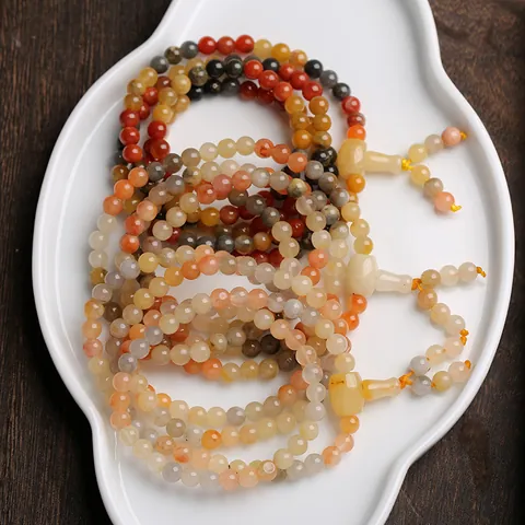 Natural Quartzite Jade Mala Prayer Beads Bracelet Multi Loop Stone Necklace With Tassel Ethnic Zen Jewelry For Women Men