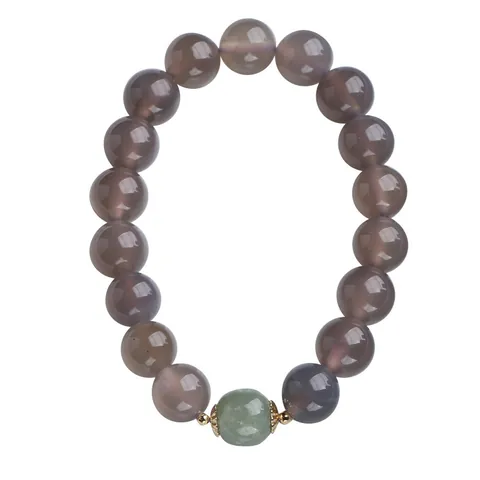 Natural Agate Hetian Jade Beaded Bracelet For Women Vintage Gold Plated Copper Accessories Handmade Elegant Jewelry Gift