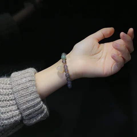 Pulsera de Ágata Gris Natural Con Colgante de Loto de Calcedonia Jade Nefrita Cobre Chapado en Oro Joyería Estilo Chino Vintage Mujer