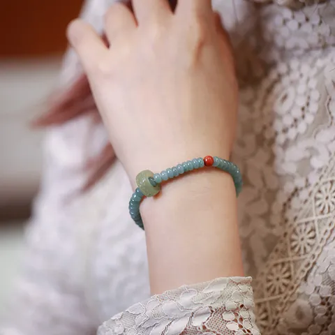 Natural Jadeite Abacus Bead Bracelet With Hetian Jade Southern Red Agate Gold Plated Copper Ethnic Retro Style Women Beaded Jewelry