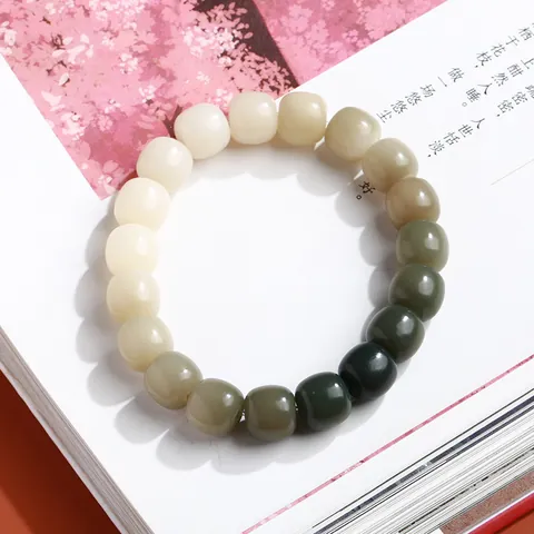 Natural Gradient White Jade Bodhi Root Bracelet Handcrafted Meditation Prayer Beads Ethnic Zen Jewelry For Men Women
