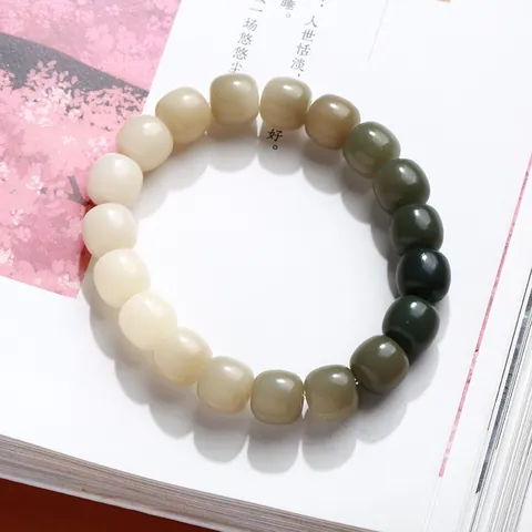 Natural Gradient White Jade Bodhi Root Bracelet Handcrafted Meditation Prayer Beads Ethnic Zen Jewelry For Men Women