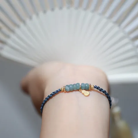 Handgefertigtes Geflochtenes Seilarmband Natürlicher Jadeit Rutilquarz 925 Sterlingsilber Kalebasse Anhänger Ethno Vintage Schmuck