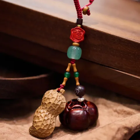 Handgefertigter Chinesischer Holz Schlüsselanhänger Mit Erdnuss Kakipflaume Fu Symbol Glück Anhänger Auto Schlüsselring Schmuck Geschenk