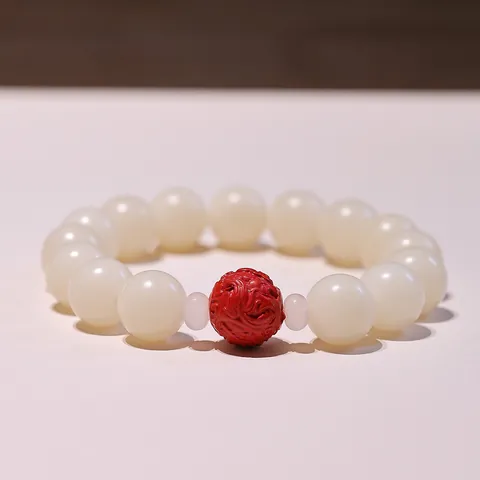 Natural White Jade Bodhi Seed Bracelet With Cinnabar Pixiu Beaded Hand Chain For Men Women Zen Buddhist Prayer Beads Jewelry