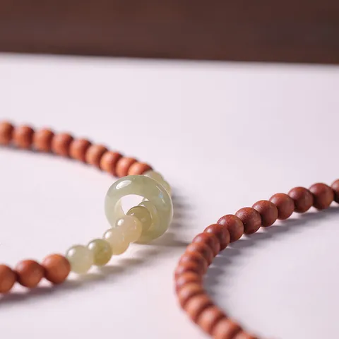 Natural Sandalwood Nephrite Jade Double Loop Bracelet Vintage Chinese Zen Style Handmade Wood Bead Bracelet For Unisex