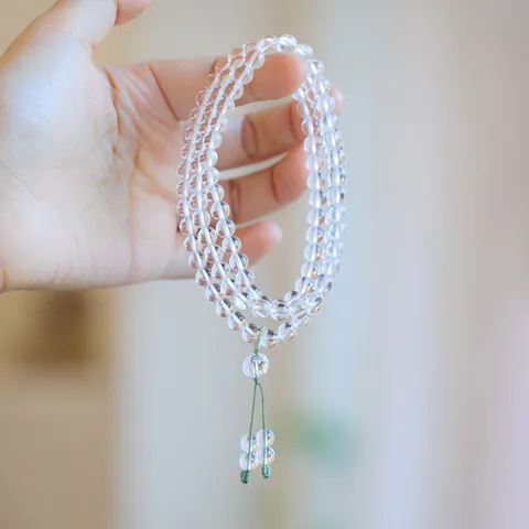Handgefertigtes 6mm Bergkristall Armband Drei Lagen Für Damen Natürliche Transparente Kristallperlen Strang Armband Mit Grüner Kordel