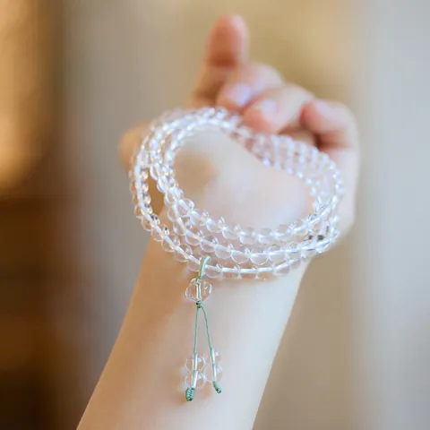 Handgefertigtes 6mm Bergkristall Armband Drei Lagen Für Damen Natürliche Transparente Kristallperlen Strang Armband Mit Grüner Kordel