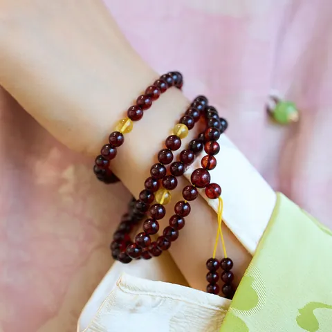 Natural Baltic Blood Amber Wrap Bracelet With Beeswax Accents Vintage Chinese Style Zen Meditation Jewelry For Women Men