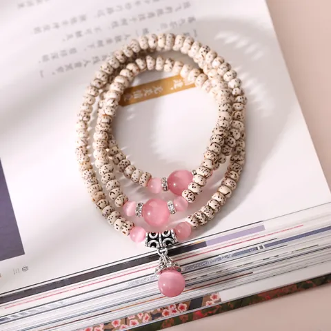 Natural Star Moon Bodhi Seed Multi Layer Wrap Bracelet With Cat's Eye Stone Red Agate Zen Buddhist Prayer Beads For Women