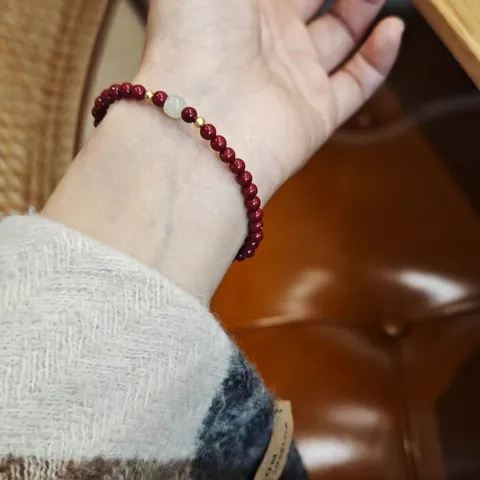 Pulsera de Cuentas de Cinabrio Hecha a Mano Con Accesorios de Plata de Ley 925 Bañados en Oro Amuleto de Jade Nefrita Pulsera Roja Joyería para Mujer Regalo