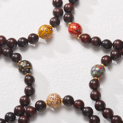 Natural Sandalwood Beaded Bracelet With Chinese Heritage Lacquer Beads Vintage Ethnic Style Meditation Zen Jewelry