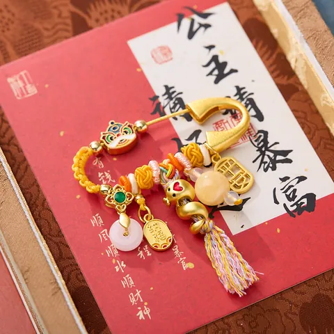 Vintage Chinese Stijl Veiligheidsspeld Brosche Met Emaille Leeuwendans Slang Hanger Kwastje Verguld Koper Gelukssieraden Voor Vrouwen Mannen Cadeau