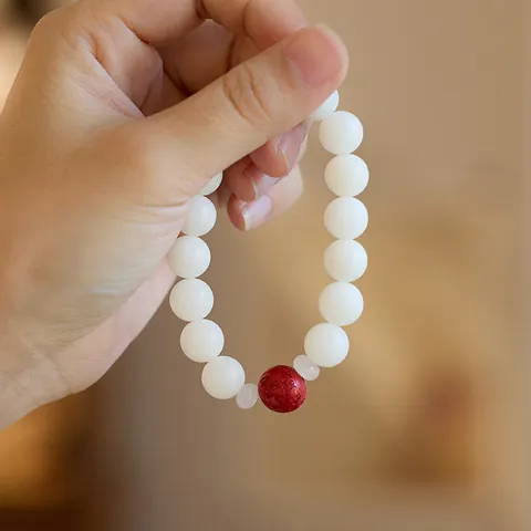 Natural White Jade Bodhi Seed Bracelet With Cinnabar Beads Chinese Style Zen Prayer Beaded Bracelet For Women Jewelry Gift