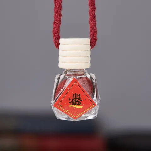Vintage Cinnabar Wish Bottle Car Hanging Decoration Glass Ornament With Wood Cap Red Woven Rope Auspicious Pattern In Gift Box