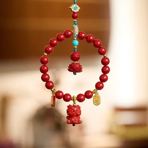 Traditional Chinese Red Cinnabar Car Hanging Ornament Dragon Zodiac Pendant With Gift Box Lotus Pixiu Lucky Amulet Home Decor