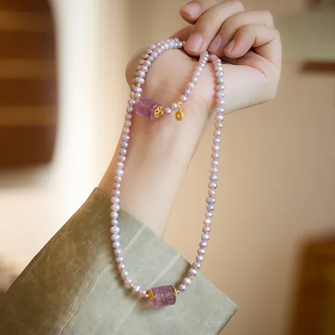 Retro Purple Freshwater Pearl Fluorite Bead Necklace Bracelet With S925 Sterling Silver Gold Plated Accessories Elegant Jewelry For Women