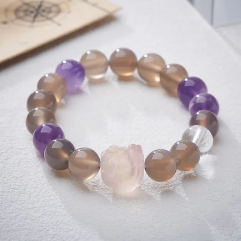Natürlicher Rauchquarz Achat Fluorit Löwe Amethyst Bergkristall Perlenarmband Vintage Zen Schmuck Für Damen Geschenk
