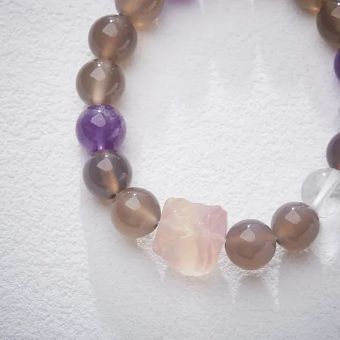 Natürlicher Rauchquarz Achat Fluorit Löwe Amethyst Bergkristall Perlenarmband Vintage Zen Schmuck Für Damen Geschenk