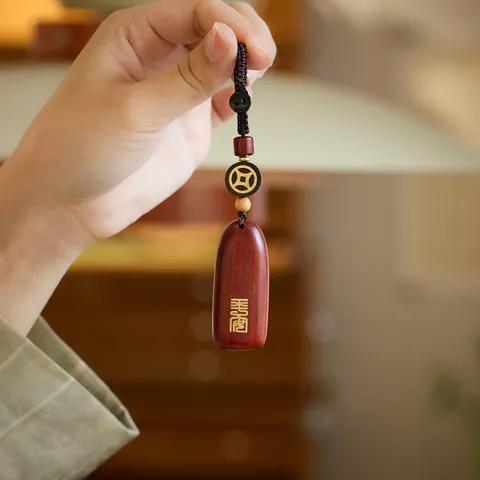 Traditionelle Chinesische Sandelholz Friedensplakette Schlüsselanhänger Handgefertigter Zen Autoanhänger Holz Ethno-Stil Geschenk