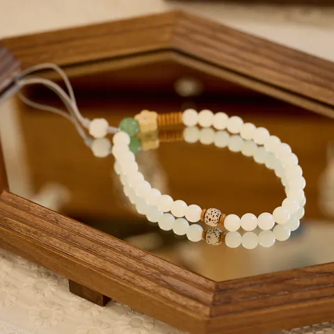 Handgefertigte Weiße Bodhisamen Handykette Grüner Aventurin Holz Blume Gurt Ethnisch Retro Zen Handy Schmuck Zubehör
