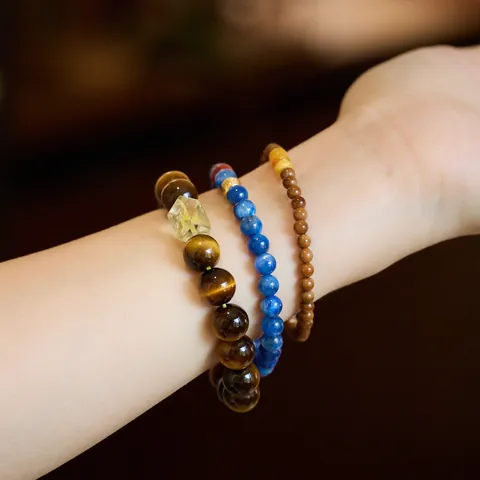 Natural Blue Kyanite Tiger Eye Beaded Bracelet New Chinese Style Bodhi Citrine Lotus Charm Handcrafted Ethnic Jewelry For Women