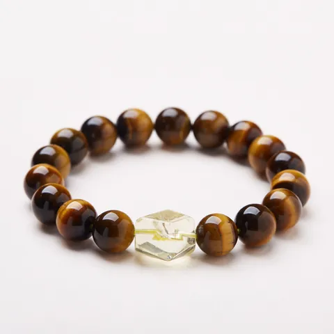 Natural Tiger Eye Stone Citrine Beaded Bracelet Vintage Unisex Healing Crystal Elastic Hand String Jewelry Gift