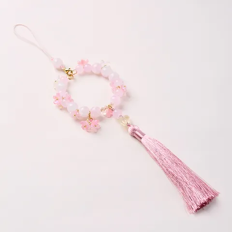 Llavero de Borla de Flor de Esmalte de Color Rosa Estilo Chino Adorno para Bolso con Cuentas Colgante para Móvil para Mujeres Niñas Regalo