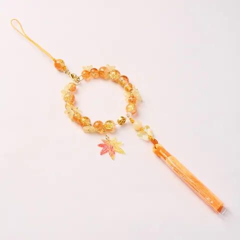 Chinese Stijl Glaswerk Esdoornblad Bloem Vlinder Hanger Handgemaakte Kralen Hangend Ornament Met Kwastje Voor Auto Tas Vrouwen Decor